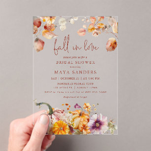 Fall in Love Pumpkins Romantic Bridal Shower Acrylic Invitations