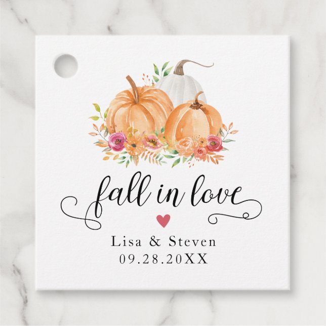 Fall In Love Pumpkins Wedding Favour Tags (Front)