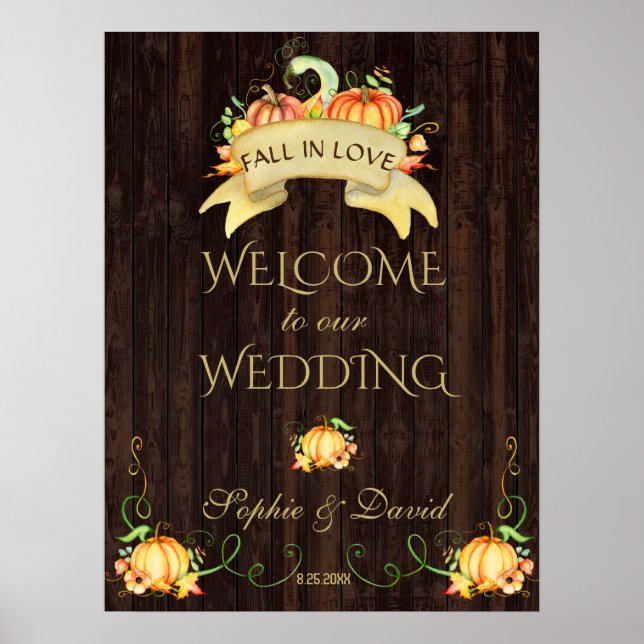 Fall In Love Pumpkins Welcome Wedding Sign (Front)