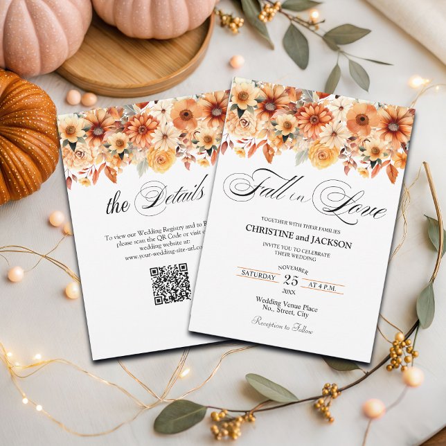 Fall in Love QR Code Boho Floral Wedding Invitation (Creator Uploaded)