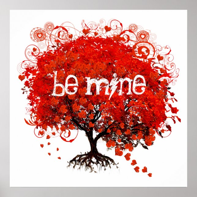 Fall In Love Red Tree With Hearts Falling Poster (Front)