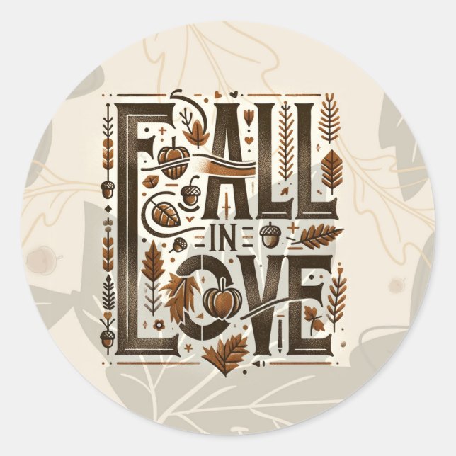 FALL IN LOVE Retro Autumn Fall Engagement Shower  Classic Round Sticker (Front)