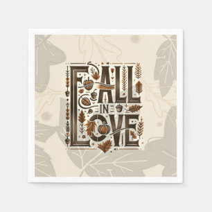 FALL IN LOVE Retro Autumn Fall Engagement Shower Napkin