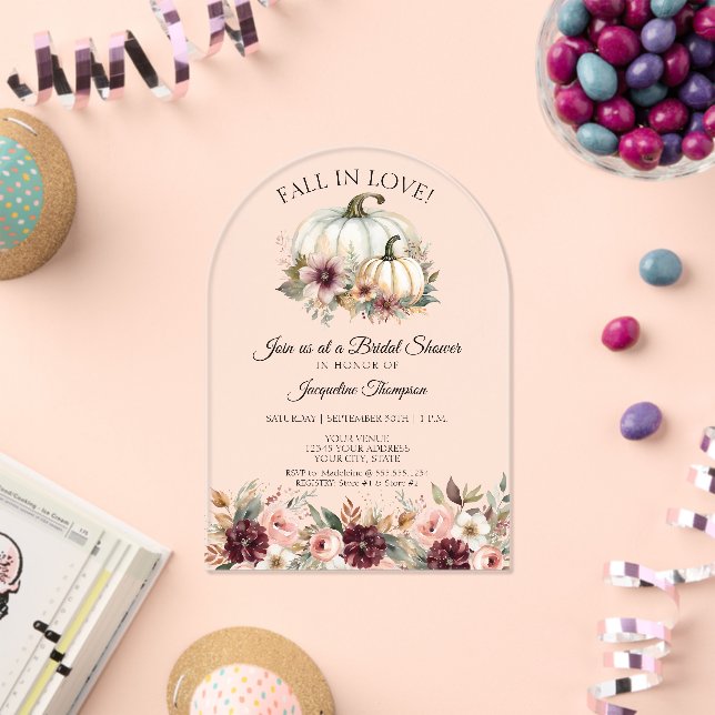 Fall in Love Rose Floral Burgundy Bridal Shower Acrylic Invitations (Insitu (Celebration))