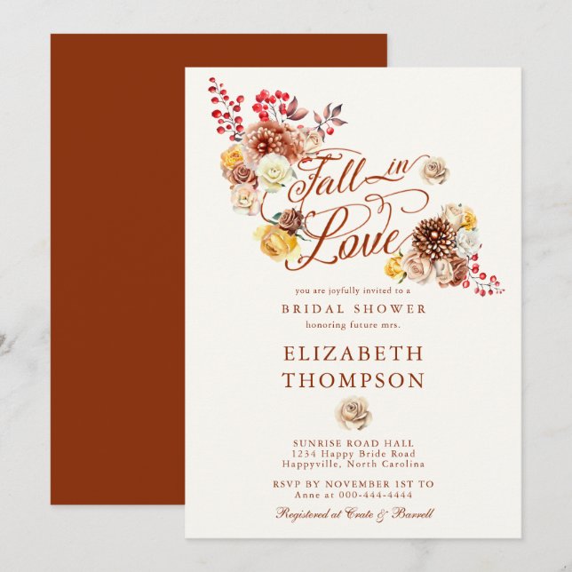 Fall in Love Rose Mum Floral Garden Bridal Shower Invitation (Front/Back)