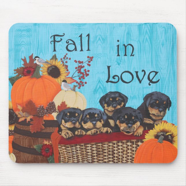 Fall in Love Rottweiler Print Mouse Pad (Front)