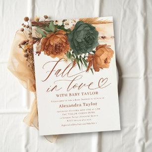 Fall in Love Rust Deep Green Boho Baby Shower Invitation