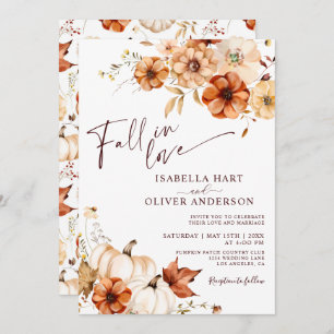 Fall In Love Rust Red Beige Pumpkin Wedding Invitation