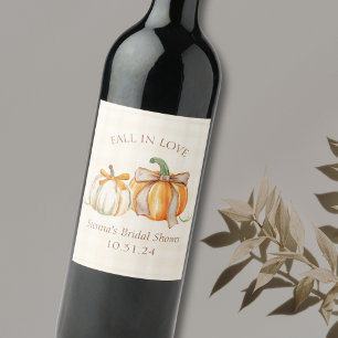 "Fall in Love" Rustic Autumn Cute Bridal Shower Wine Label