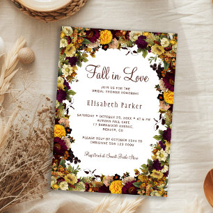 Fall in love rustic autumn floral bridal shower invitation