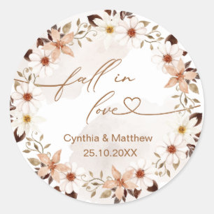 Fall in Love Rustic Autumn Floral Classic Round Sticker