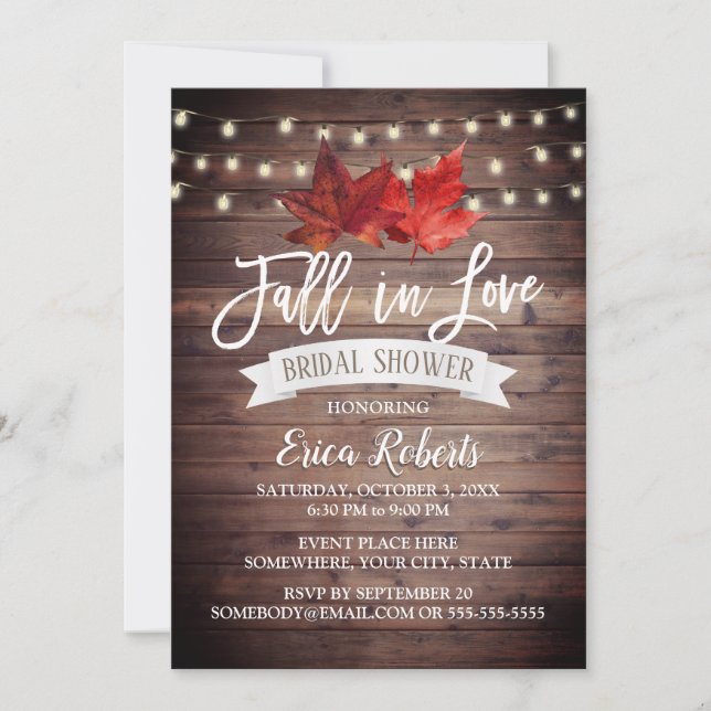 Fall in Love Rustic Autumn Leaves Bridal Shower Invitation (Front)