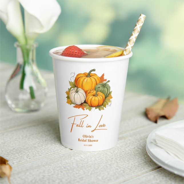 Fall in Love Rustic Autumn Pumpkin Bridal Shower  Paper Cups (Insitu)