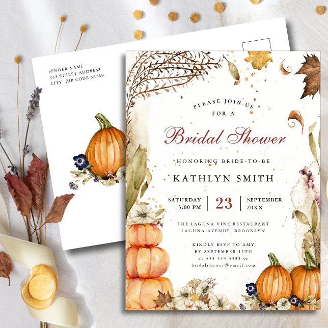 Fall In Love Rustic Autumn Wedding Bridal Shower Invitation Postcard (Creator Uploaded)