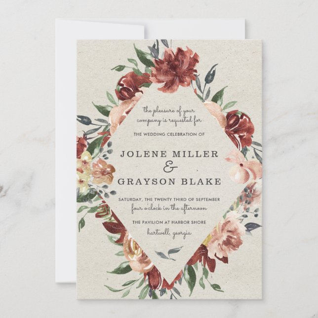 Fall in Love | Rustic Bloom Wedding Invitation (Front)