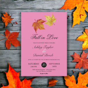 Fall in Love Rustic Blush Pink Boho Autumn Wedding Invitation