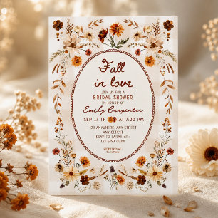 Fall in love rustic boho Bridal shower invitation