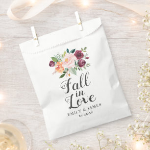 Fall in Love Rustic Burgundy Blush Floral Wedding Favour Bags
