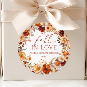 Fall In Love Rustic Burgundy Floral Bridal Shower Classic Round Sticker