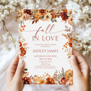 Fall In Love Rustic Burgundy Floral Bridal Shower Invitation