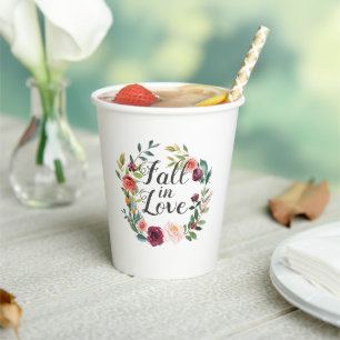 Fall in Love Rustic Burgundy Floral Wedding Paper Cups