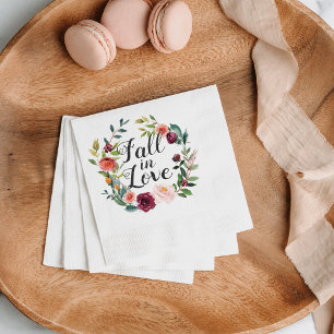 Fall in Love Rustic Burgundy Floral Wreath Wedding Napkin