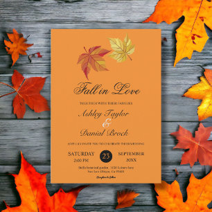 Fall in Love Rustic Burnt Orange Autumn Wedding Invitation