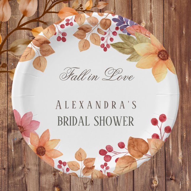 Fall in Love Rustic Chic Autumn Bridal Shower Paper Plate (Creator Uploaded)