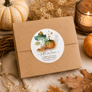 Fall In Love Rustic Elegant Pumpkin Classic Round Sticker
