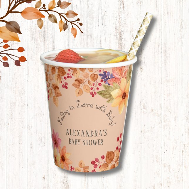 Fall in Love Rustic Floral Autumn Baby Shower Paper Cups (Creator Uploaded)