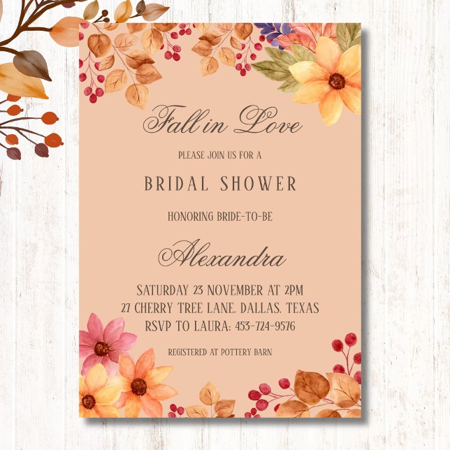 Fall in Love Rustic Floral Autumn Bridal Shower Invitation (Creator Uploaded)