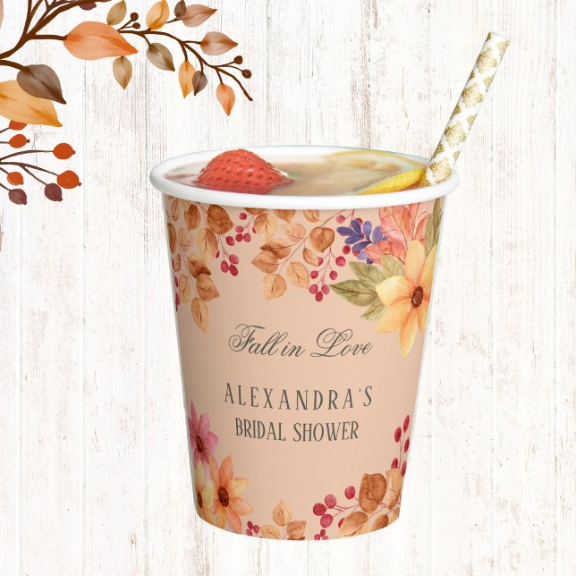 Fall in Love Rustic Floral Autumn Bridal Shower Paper Cups (Creator Uploaded)