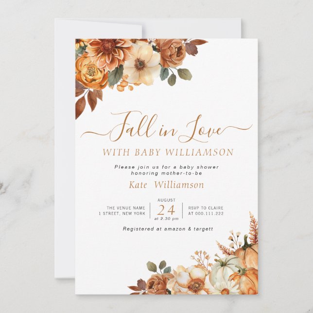 Fall in love rustic floral baby shower invitation (Front)