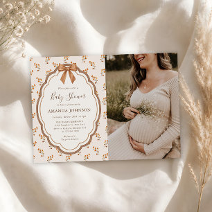 Fall in Love Rustic Floral Baby Shower Photo Invitation