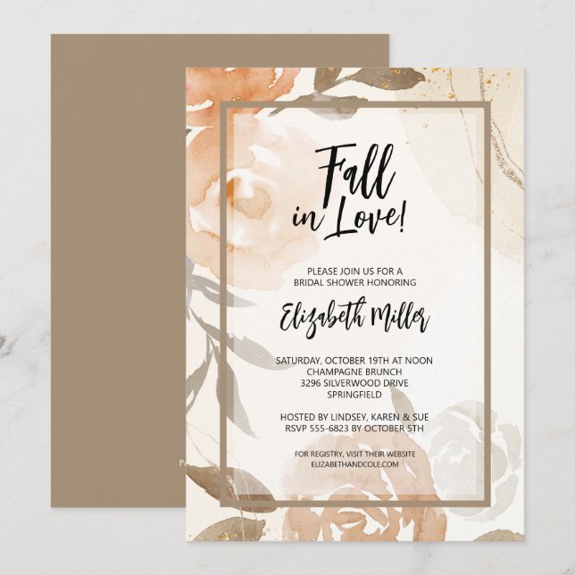 Fall in Love Rustic Floral Bridal Shower Invitation (Front/Back)