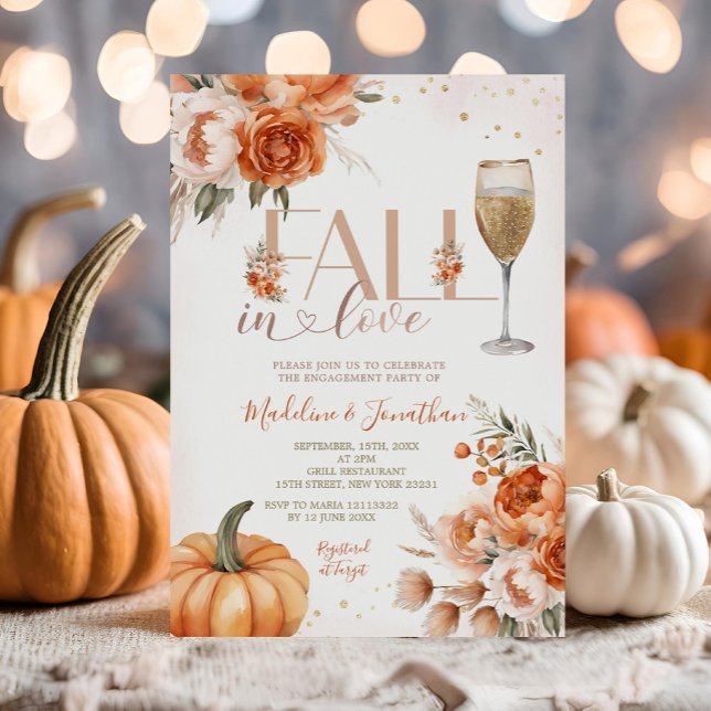 Fall In Love Rustic Floral Fall Engagement Party Invitation (Creator Uploaded)