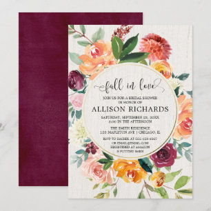 Fall in love Rustic floral foliage bridal shower Invitation
