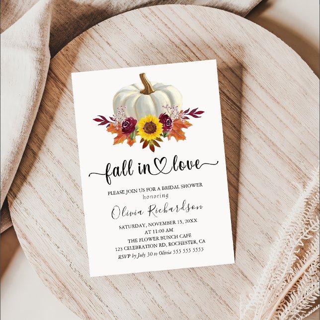 Fall in Love Rustic Floral Pumpkin Bridal Shower  Invitation (Creator Uploaded)
