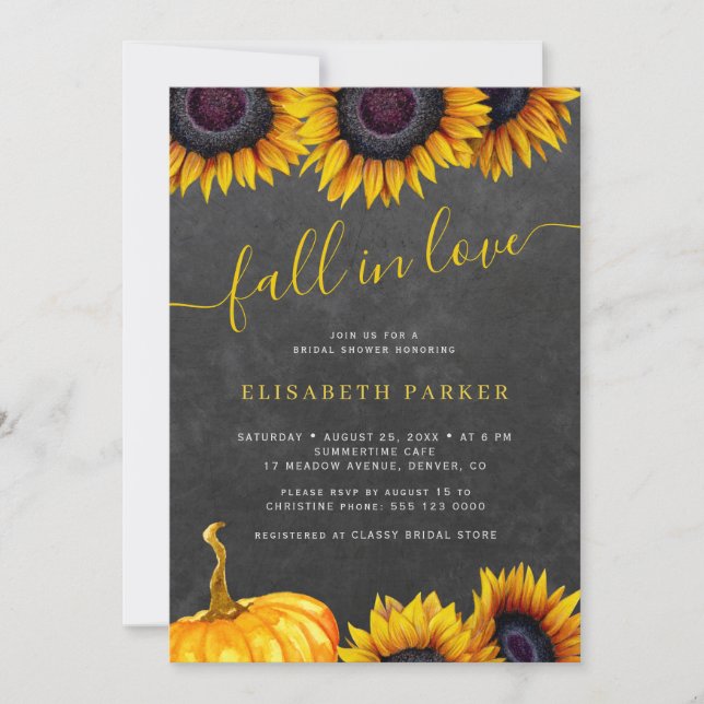 Fall in Love rustic floral pumpkin bridal shower Invitation (Front)