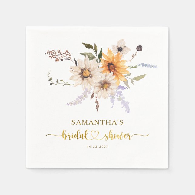 Fall in Love Rustic Gold Sunflowers Bridal Shower  Napkin (Front)
