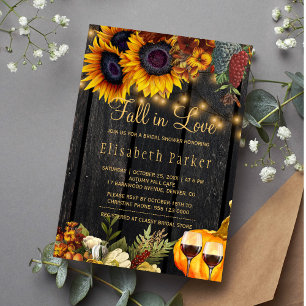 Fall in Love rustic harvest wood bridal shower Invitation