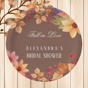 Fall in Love Rustic Mocha Autumn Bridal Shower Paper Plate