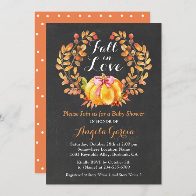 Fall in Love Rustic Pumpkin Baby Shower Invitation (Front/Back)