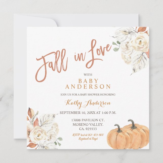 Fall in Love Rustic Pumpkin Baby Shower Invitation (Front)