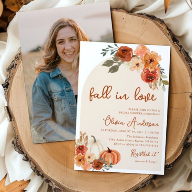 Fall in Love Rustic Pumpkin Bridal Shower Invitation (Creator Uploaded)