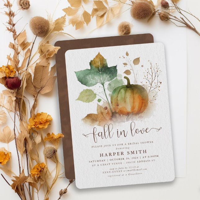 Fall In Love Rustic Pumpkin Bridal Shower  Invitation (Fall in love with our rustic fall celebration collection. )