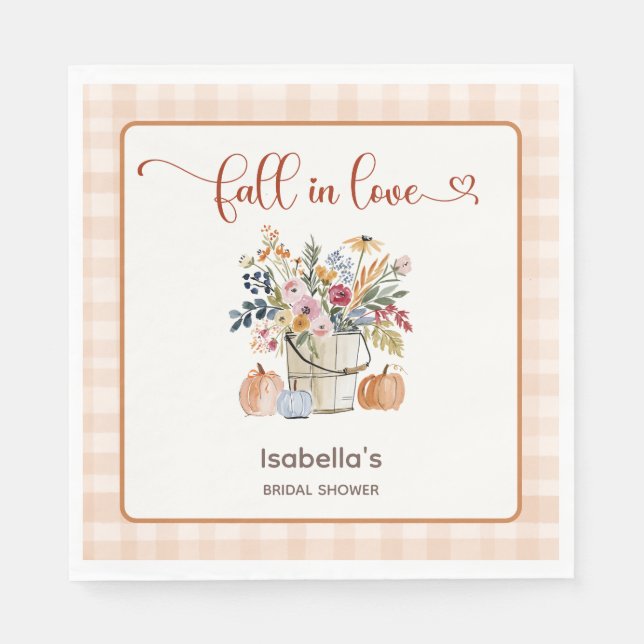 Fall In Love Rustic Pumpkins Florals Watercolor  Napkin (Front)