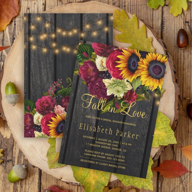 Fall in love rustic sunflower roses bridal shower invitation (Creator Uploaded)