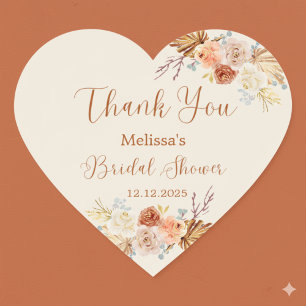 Fall In Love Rustic Terracotta Bridal Shower Heart Sticker