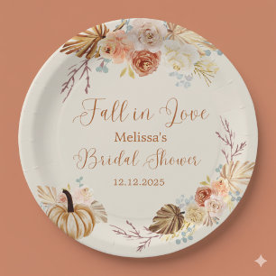 Fall In Love Rustic Terracotta Bridal Shower Paper Plate